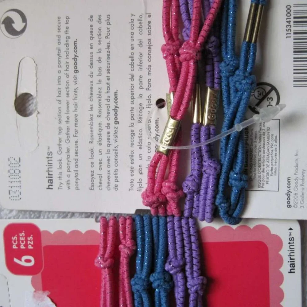 6 Goody 2008 Old Formula Elastic Tinsel Woven Thin Dark Ponytailer Hair Bands